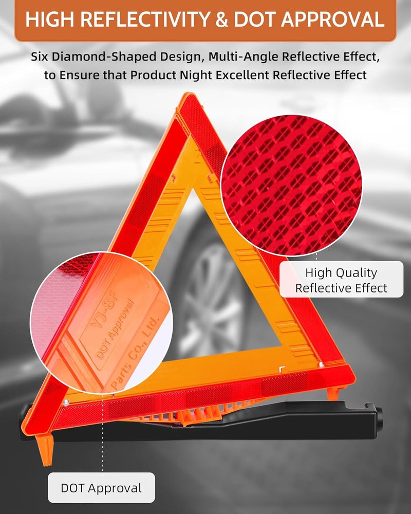 Noone Safety Triangles DOT Approved, 3 Pack Foldable Warning Reflective Triangles, US FMVSS 571 125 with Carrying Case, Heavy Base Emergency Roadside Triangles - Image 2